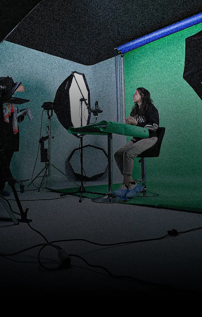 The PK Media studio in Dokki set up for a green-screen interview shoot